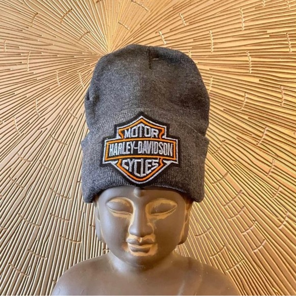 Harley Grey Knit Adult Beanie W/HD Embroidered Logo Patch - Picture 4 of 7